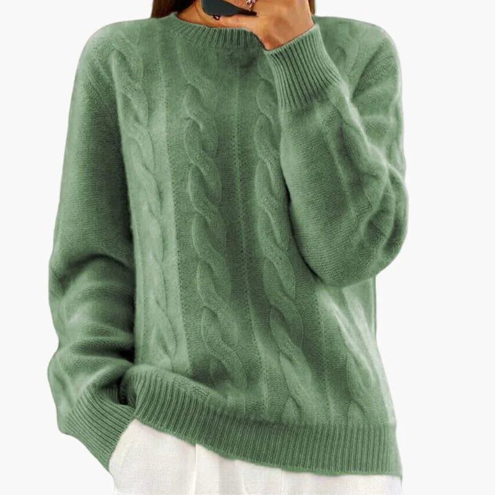 Diana | Chic Crew Neck Chunky Cable Knit Sweater