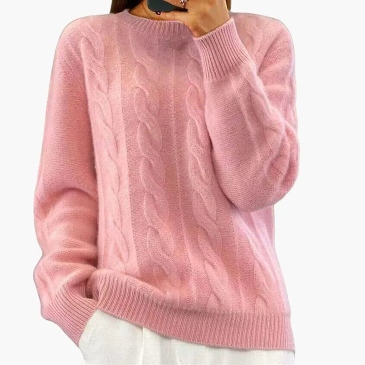 Diana | Chic Crew Neck Chunky Cable Knit Sweater
