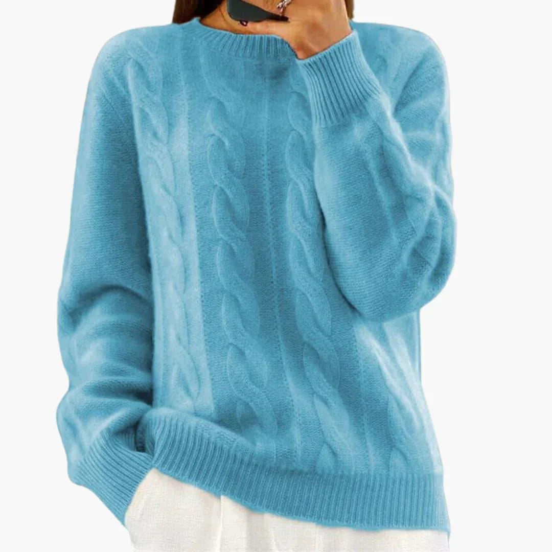 Diana | Chic Crew Neck Chunky Cable Knit Sweater