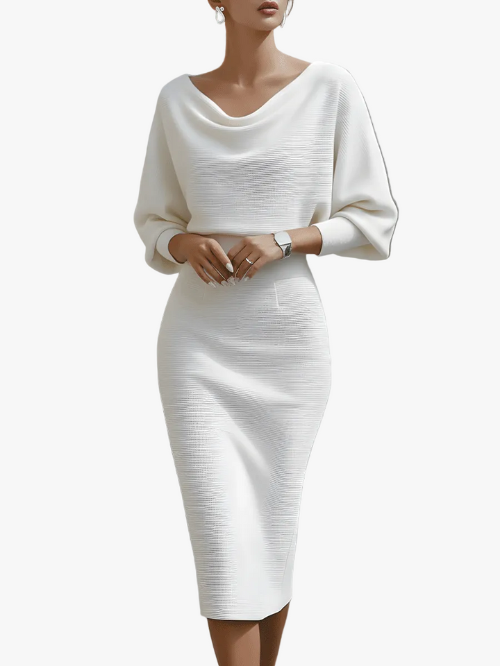 Diane | Timeless Cowl Neck Ribbed Midi Sweater Dress