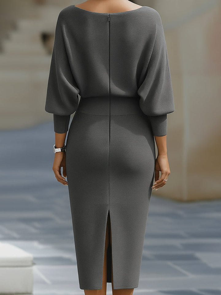 Diane | Timeless Cowl Neck Ribbed Midi Sweater Dress