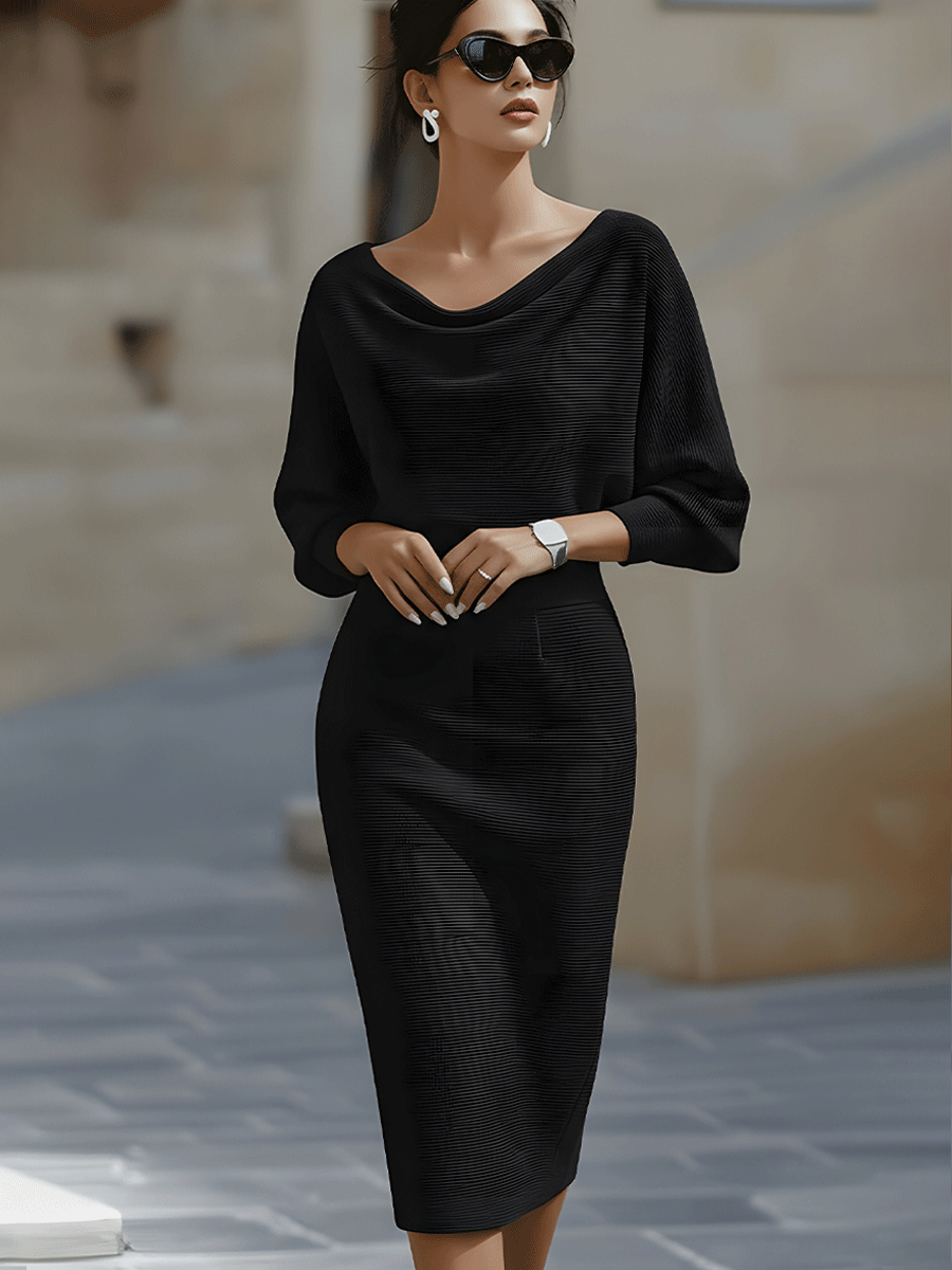 Diane | Timeless Cowl Neck Ribbed Midi Sweater Dress