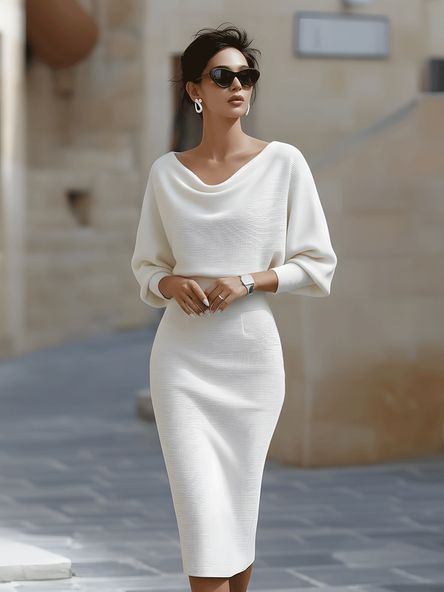 Diane | Timeless Cowl Neck Ribbed Midi Sweater Dress