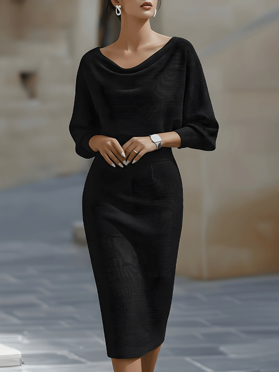 Diane | Timeless Cowl Neck Ribbed Midi Sweater Dress