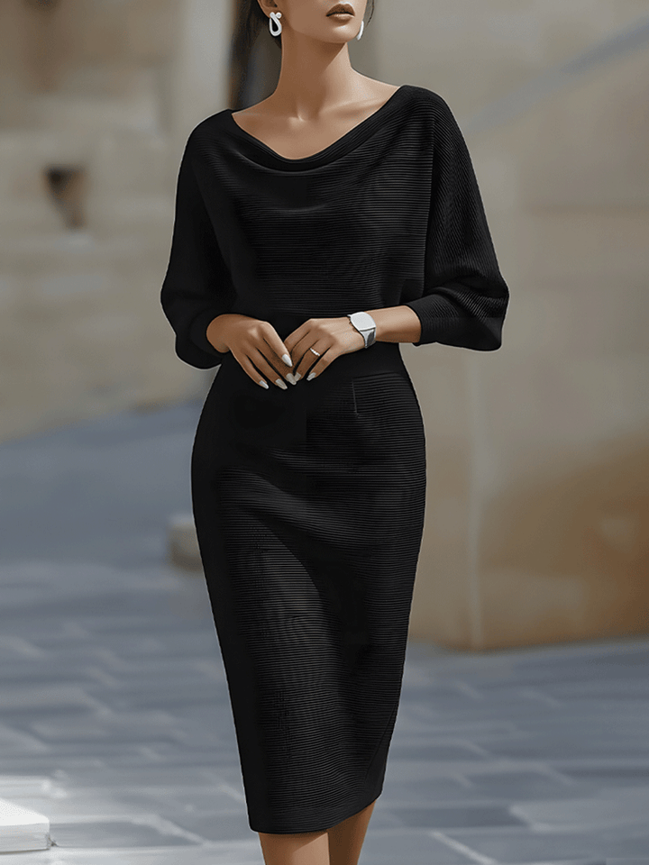 Diane | Timeless Cowl Neck Ribbed Midi Sweater Dress