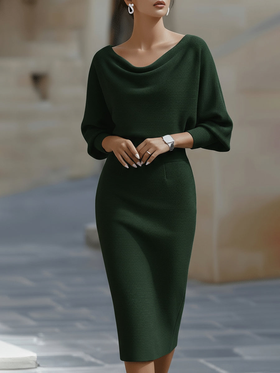 Diane | Timeless Cowl Neck Ribbed Midi Sweater Dress