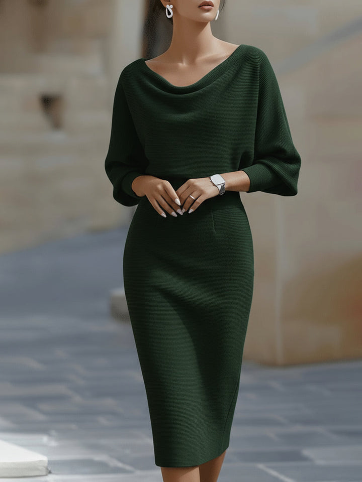 Diane | Timeless Cowl Neck Ribbed Midi Sweater Dress