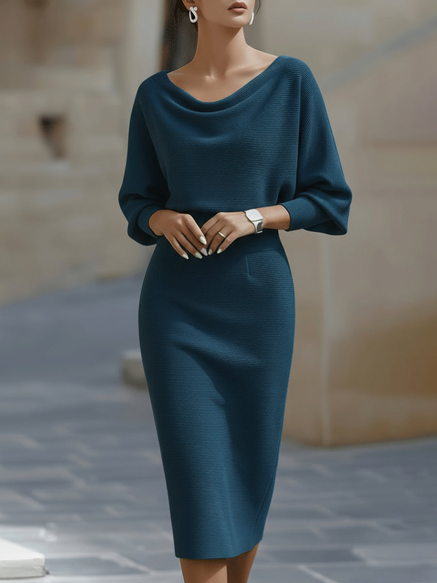 Diane | Timeless Cowl Neck Ribbed Midi Sweater Dress