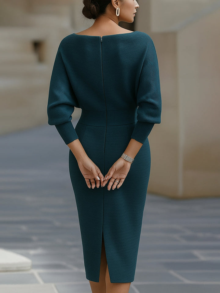 Diane | Timeless Cowl Neck Ribbed Midi Sweater Dress