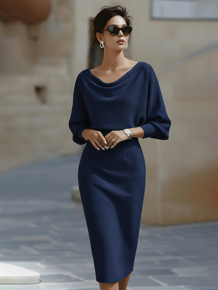 Diane | Timeless Cowl Neck Ribbed Midi Sweater Dress