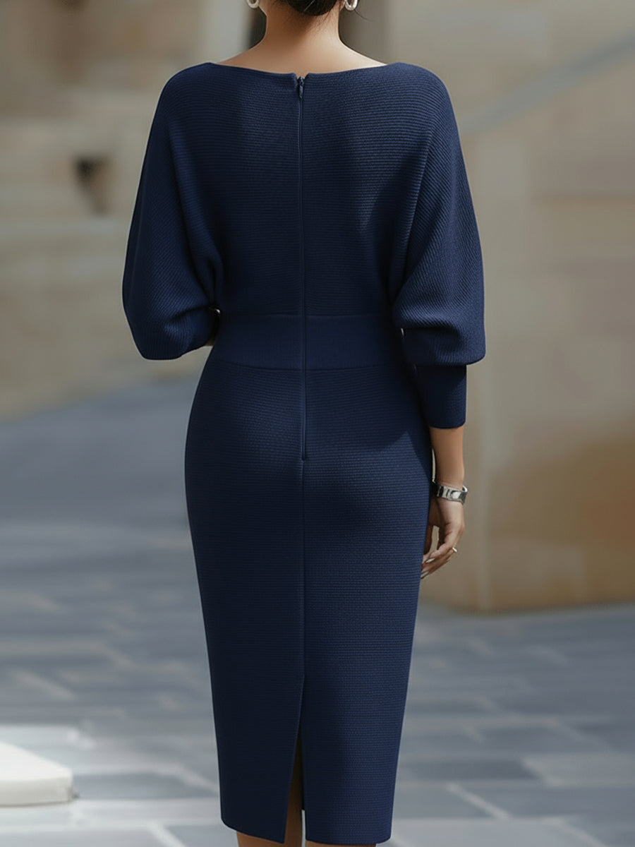 Diane | Timeless Cowl Neck Ribbed Midi Sweater Dress