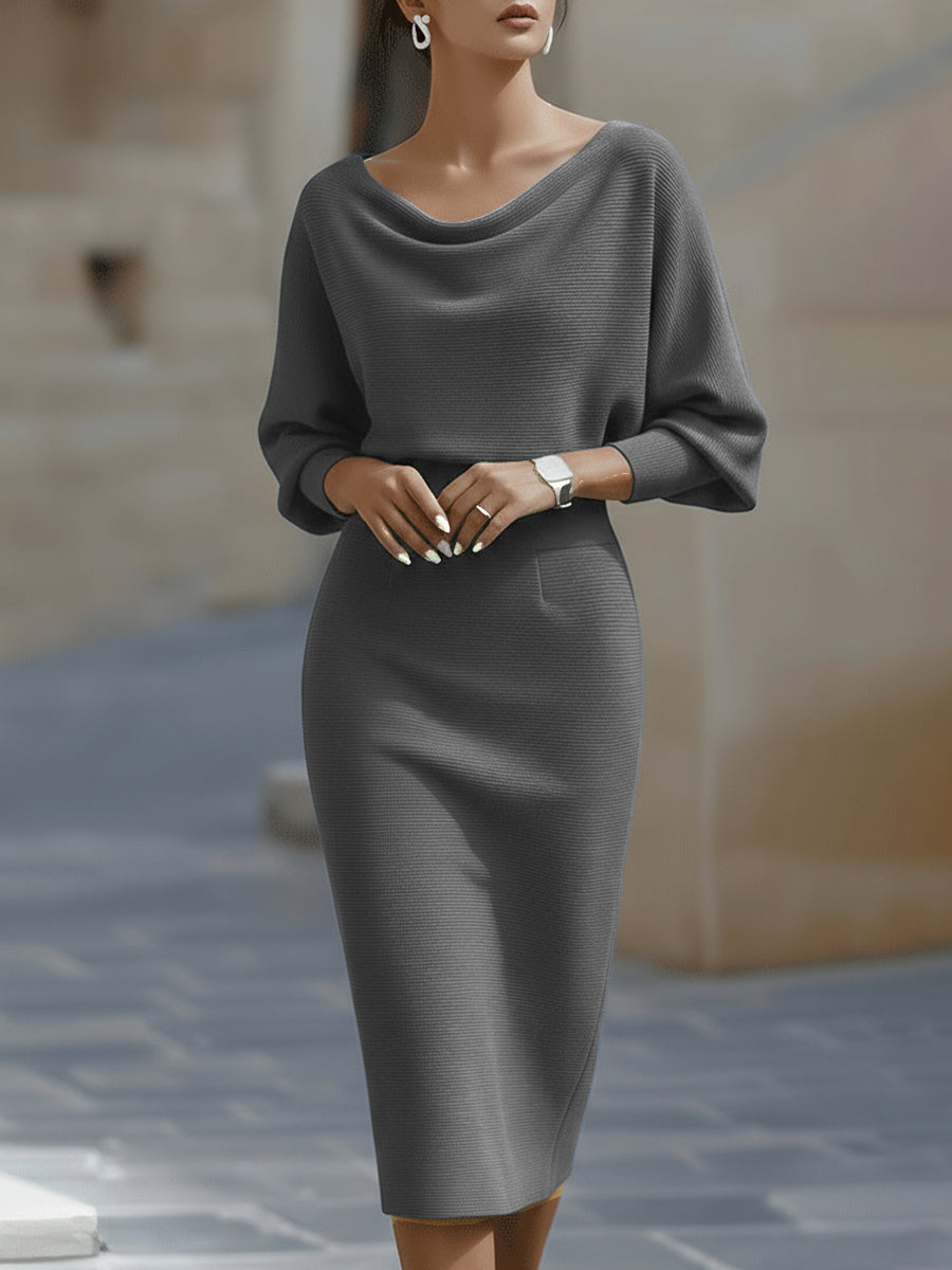 Diane | Timeless Cowl Neck Ribbed Midi Sweater Dress