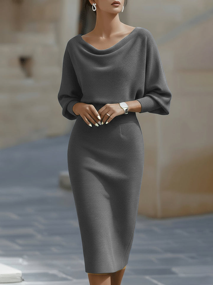 Diane | Timeless Cowl Neck Ribbed Midi Sweater Dress