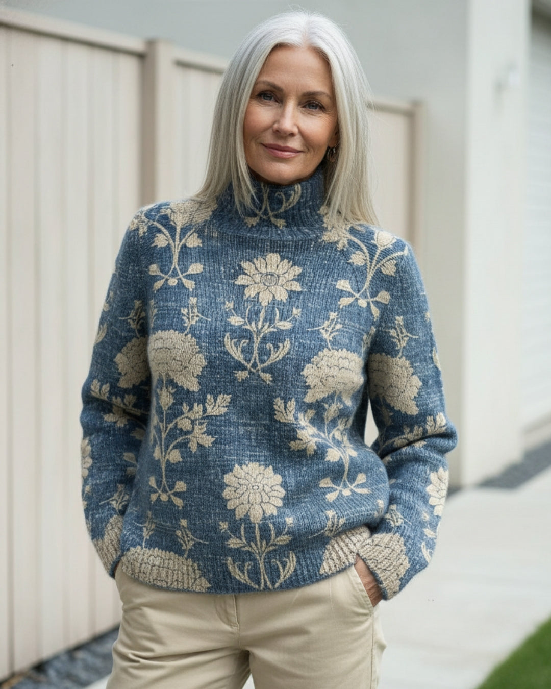 Donna | Refined Floral Knit Turtleneck Sweater