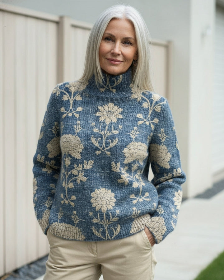 Donna | Refined Floral Knit Turtleneck Sweater