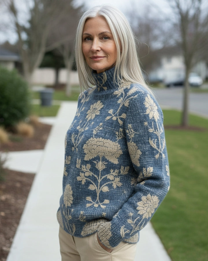 Donna | Refined Floral Knit Turtleneck Sweater
