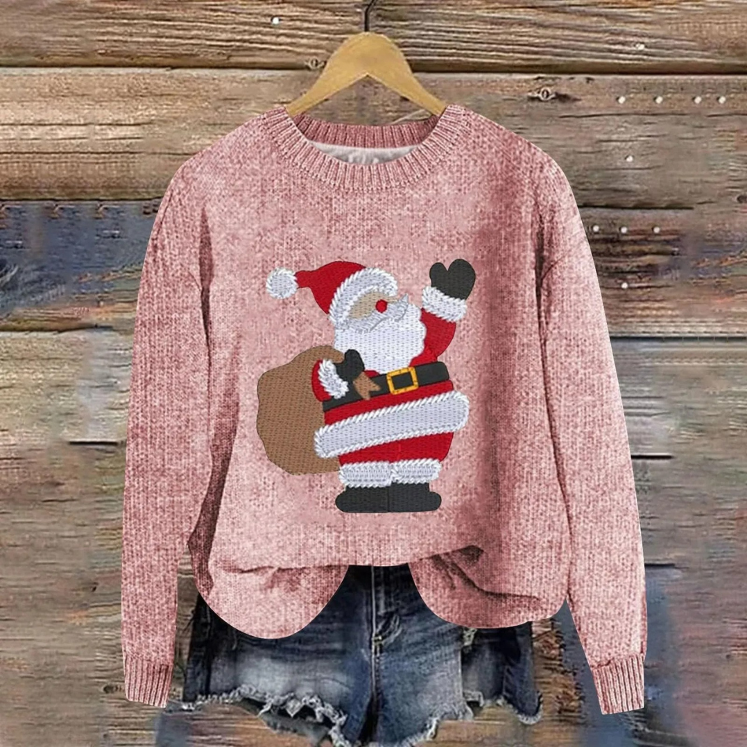 Donna | Santa Graphic Crew Neck Christmas Sweater Women