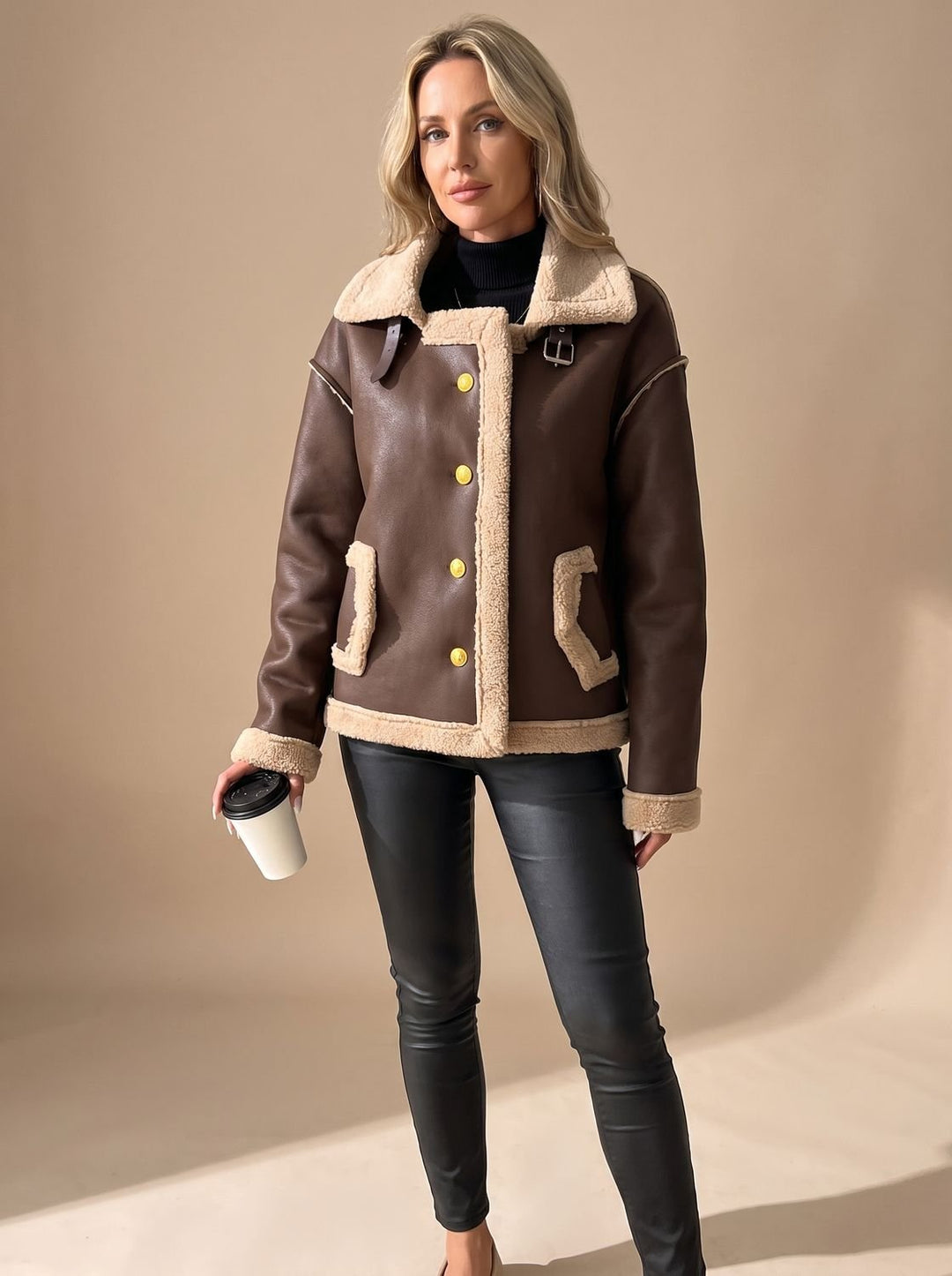 Dorothy | Polished Button-Front Aviator Sherpa Jacket Women