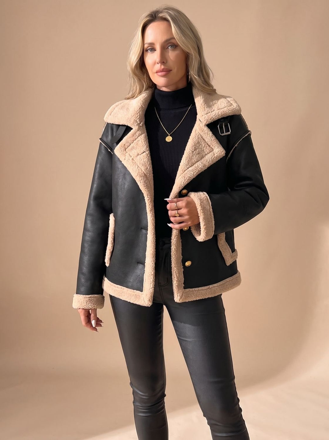 Dorothy | Polished Button-Front Aviator Sherpa Jacket Women
