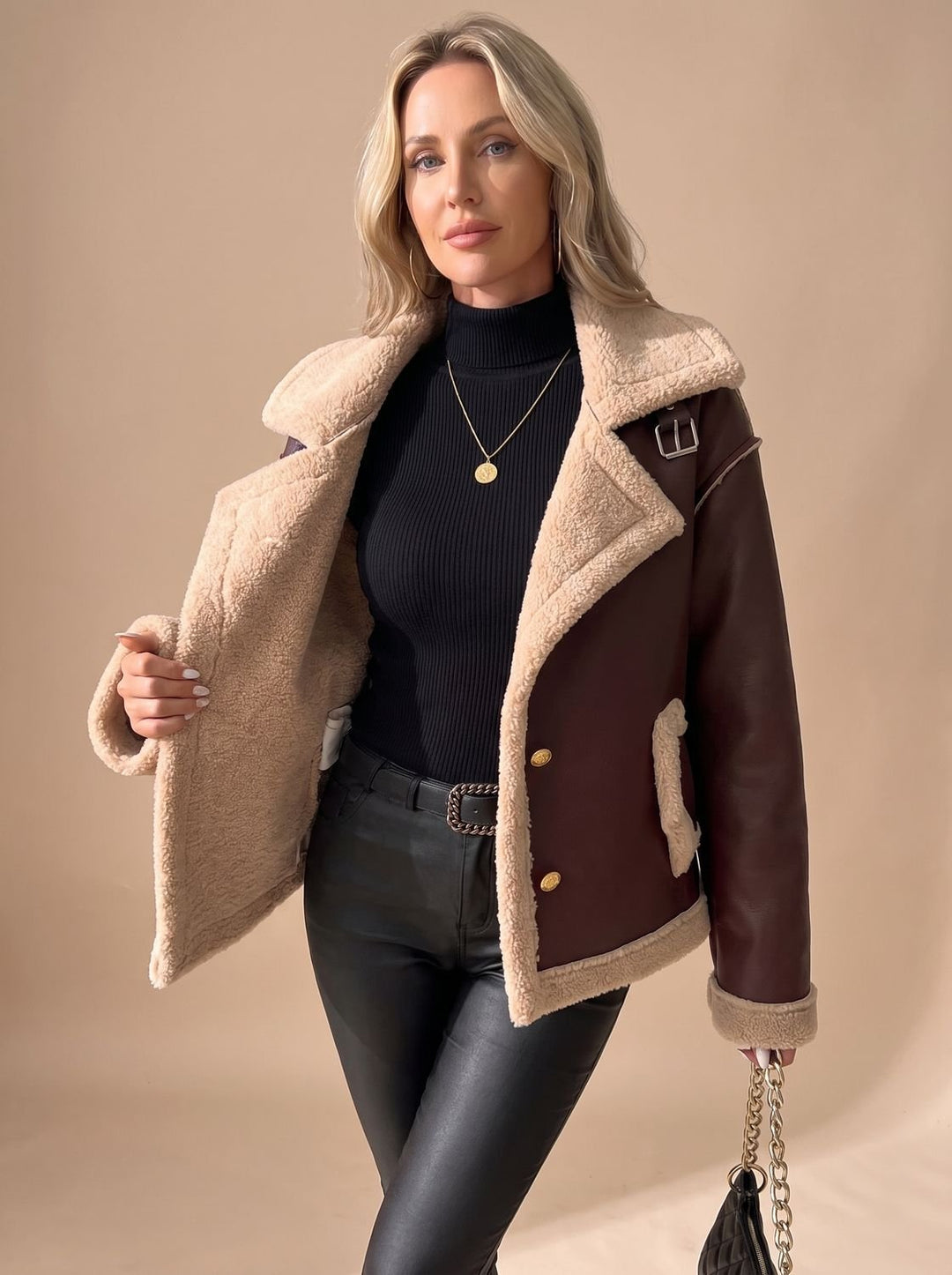 Dorothy | Polished Button-Front Aviator Sherpa Jacket Women