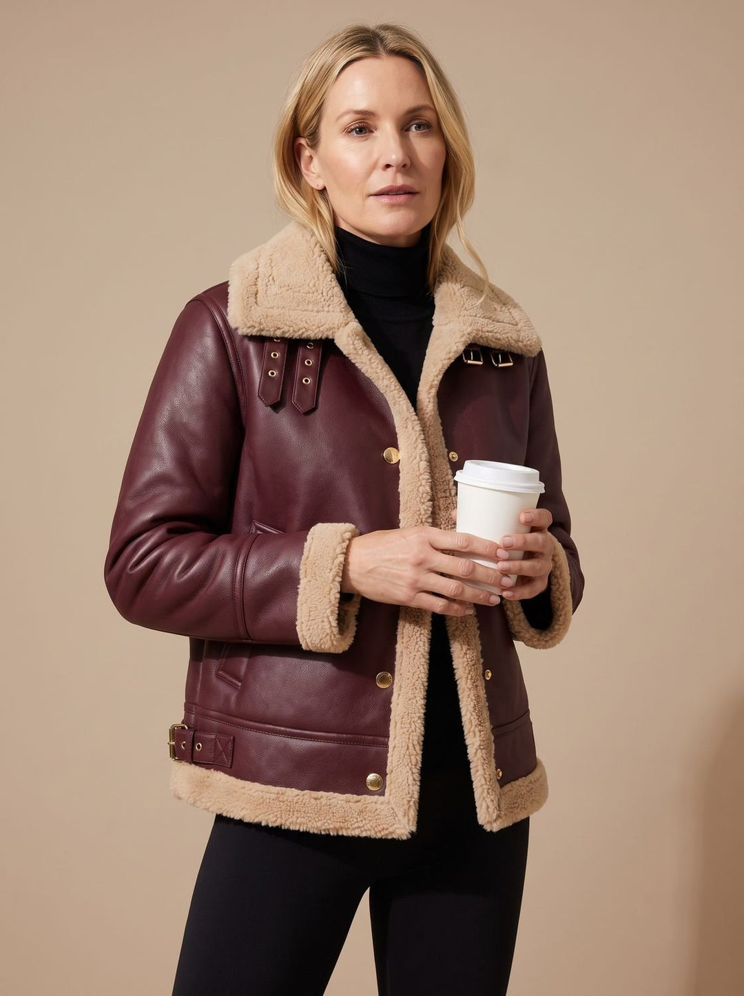 Dorothy | Polished Button-Front Aviator Sherpa Jacket Women