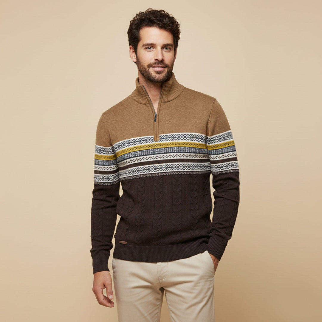 Dylan | Classic Fair Isle Quarter Zip Mens Knit Sweater