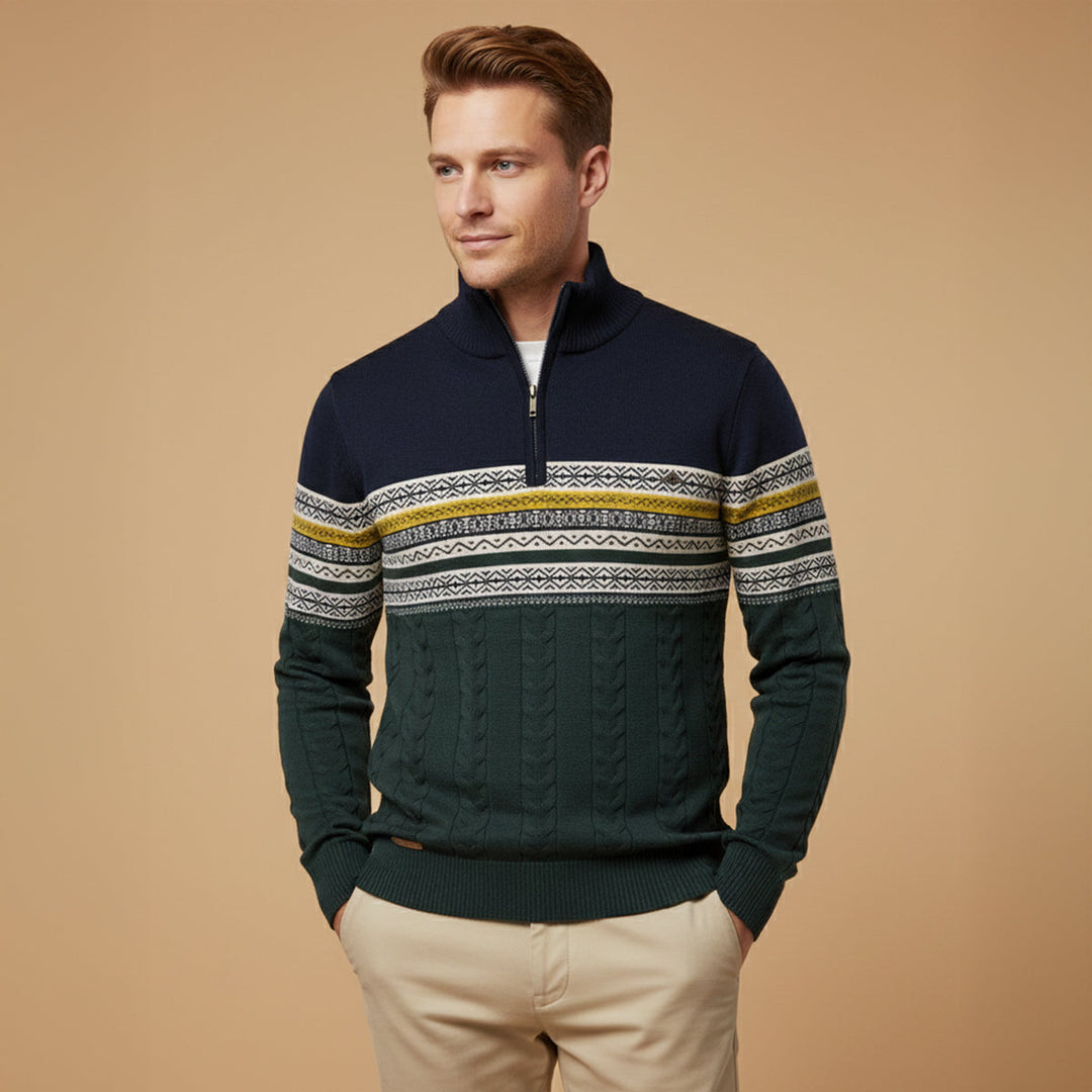 Dylan | Classic Fair Isle Quarter Zip Mens Knit Sweater