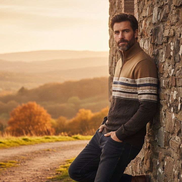 Dylan | Classic Fair Isle Quarter Zip Mens Knit Sweater
