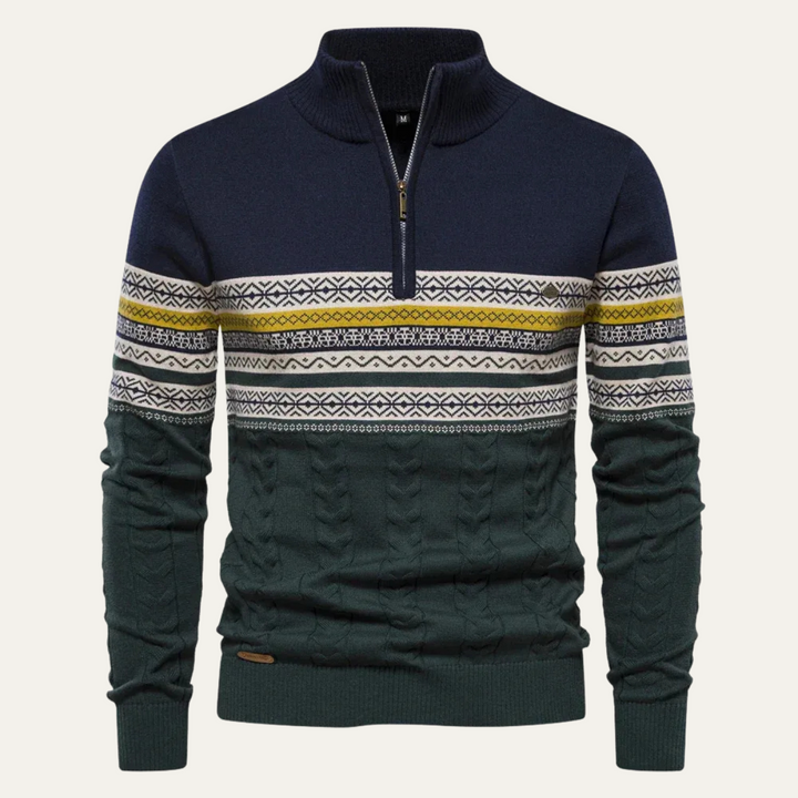 Dylan | Classic Fair Isle Quarter Zip Mens Knit Sweater