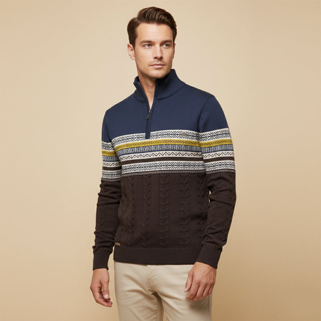 Dylan | Classic Fair Isle Quarter Zip Mens Knit Sweater