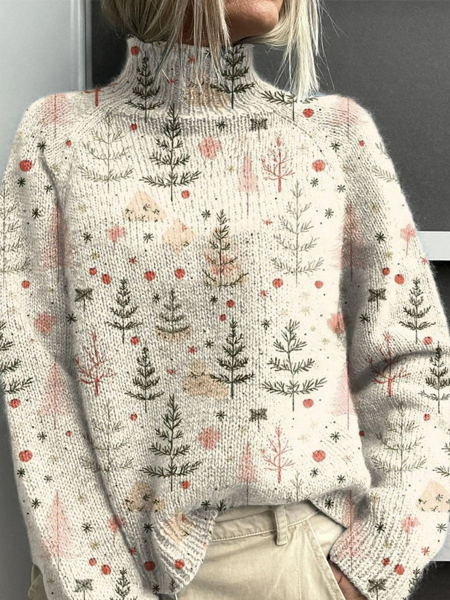 Emma | Tree Print Turtleneck Christmas Sweater Women