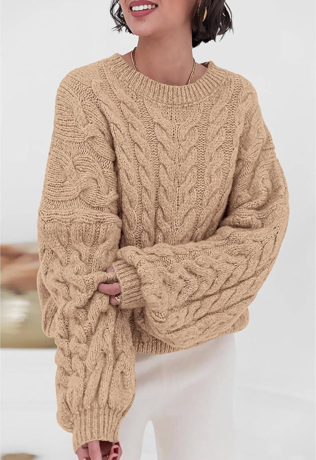Frances | Chic Oversized Crewneck Chunky Cable Knit Sweater