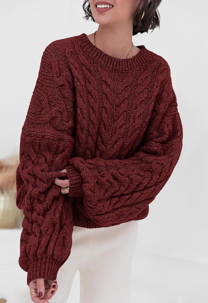 Frances | Chic Oversized Crewneck Chunky Cable Knit Sweater