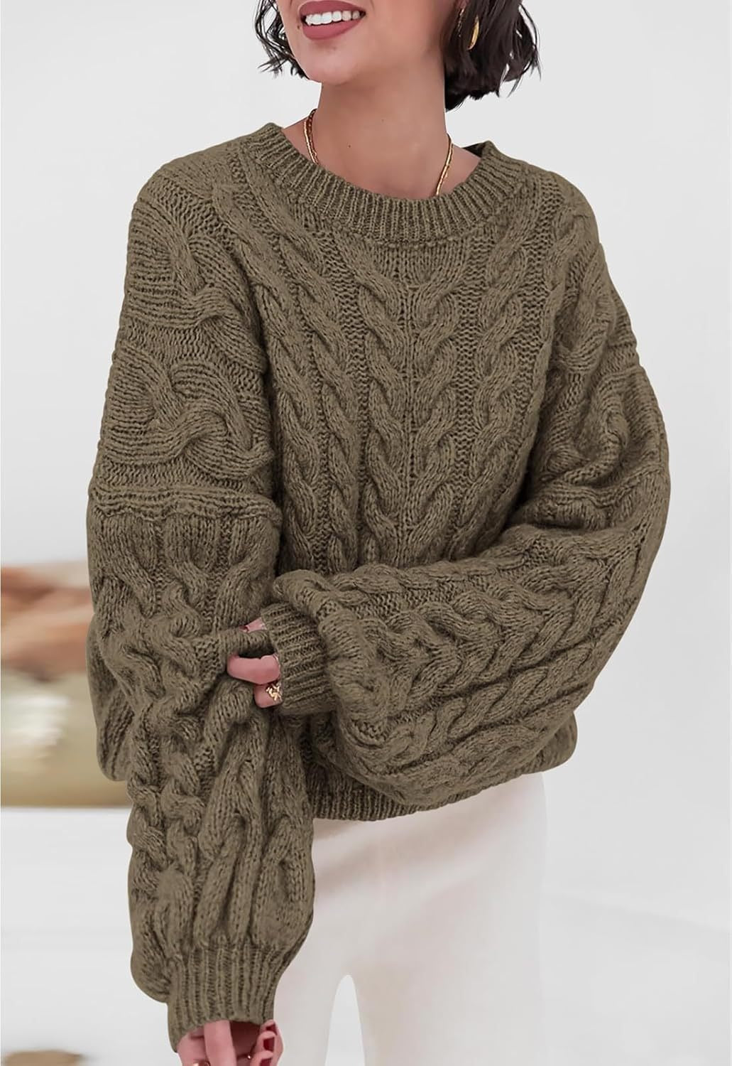 Frances | Chic Oversized Crewneck Chunky Cable Knit Sweater