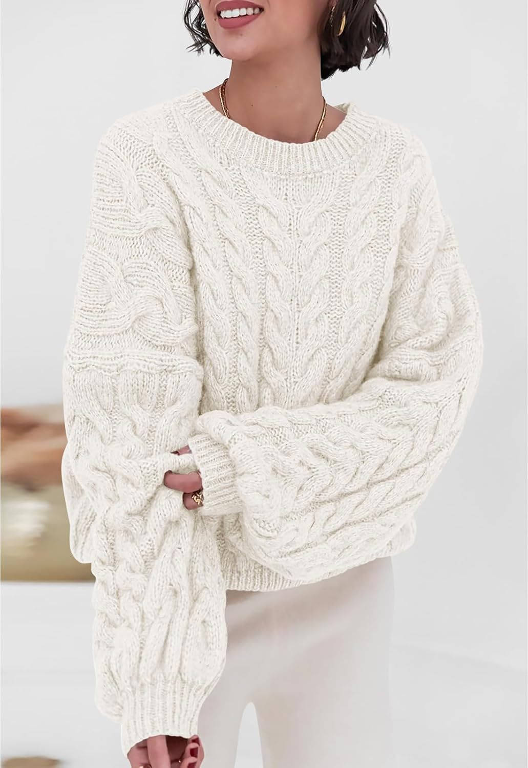 Frances | Chic Oversized Crewneck Chunky Cable Knit Sweater