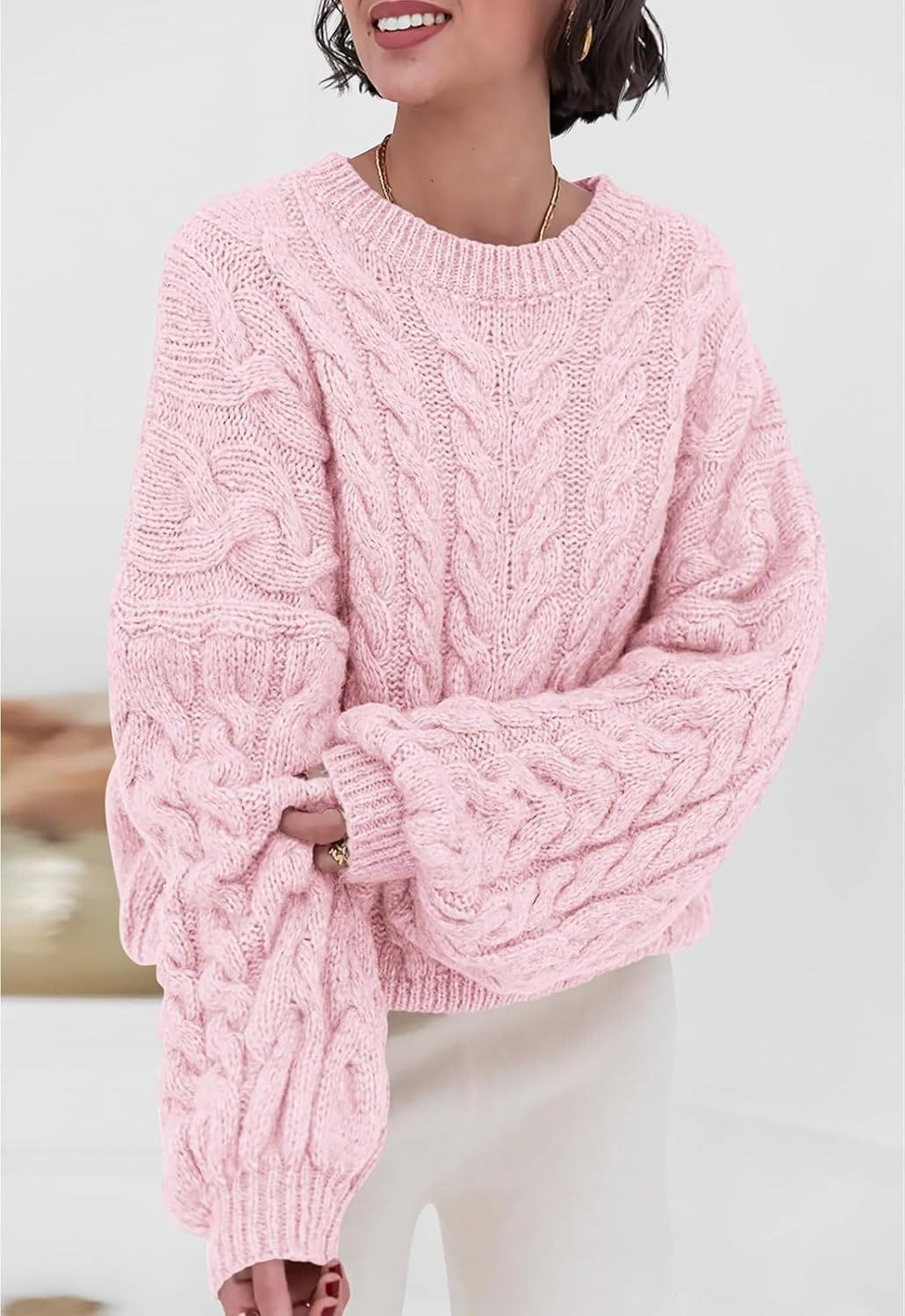 Frances | Chic Oversized Crewneck Chunky Cable Knit Sweater