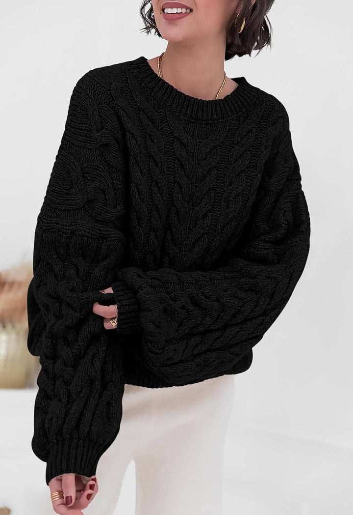 Frances | Chic Oversized Crewneck Chunky Cable Knit Sweater