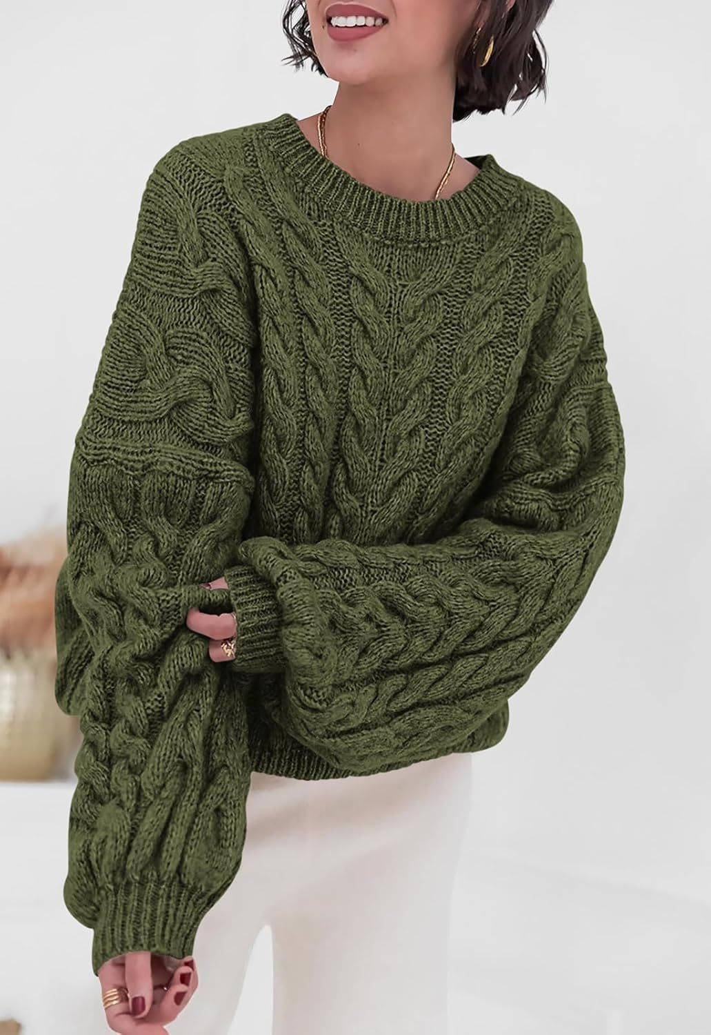 Frances | Chic Oversized Crewneck Chunky Cable Knit Sweater