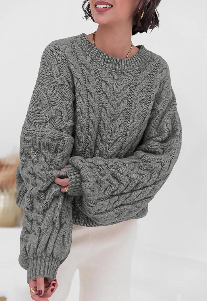 Frances | Chic Oversized Crewneck Chunky Cable Knit Sweater