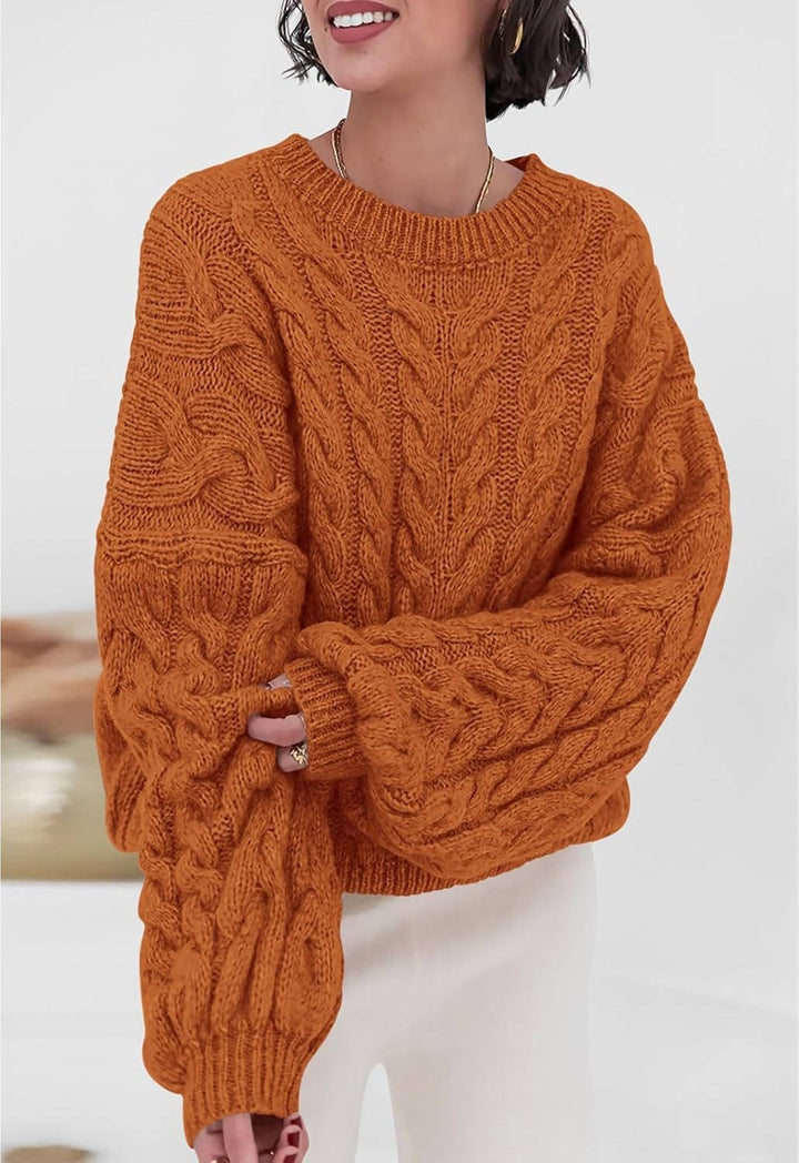 Frances | Chic Oversized Crewneck Chunky Cable Knit Sweater