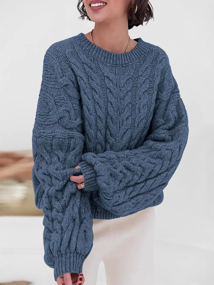 Frances | Chic Oversized Crewneck Chunky Cable Knit Sweater