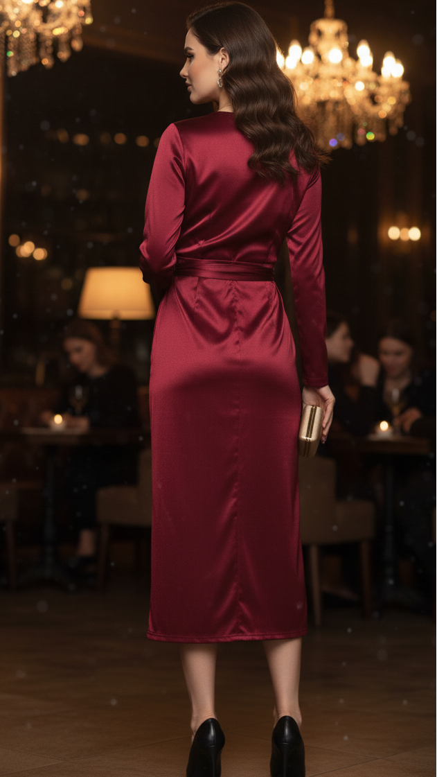 Gloria | Classic Long Sleeve Wrap Midi Christmas Dress