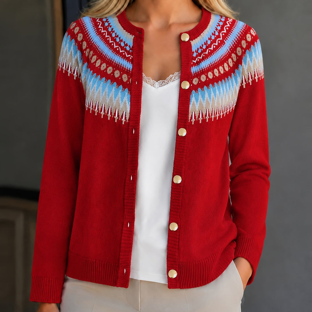 Gloria | Effortless Button-Front Fair Isle Cardigan Womens