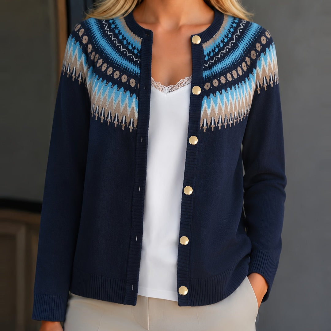 Gloria | Effortless Button-Front Fair Isle Cardigan Womens