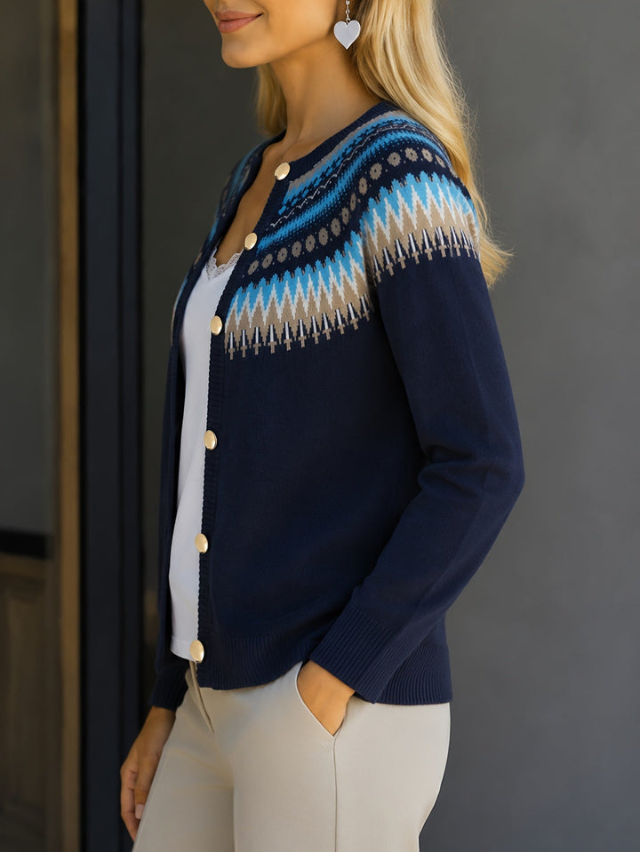 Gloria | Effortless Button-Front Fair Isle Cardigan Womens