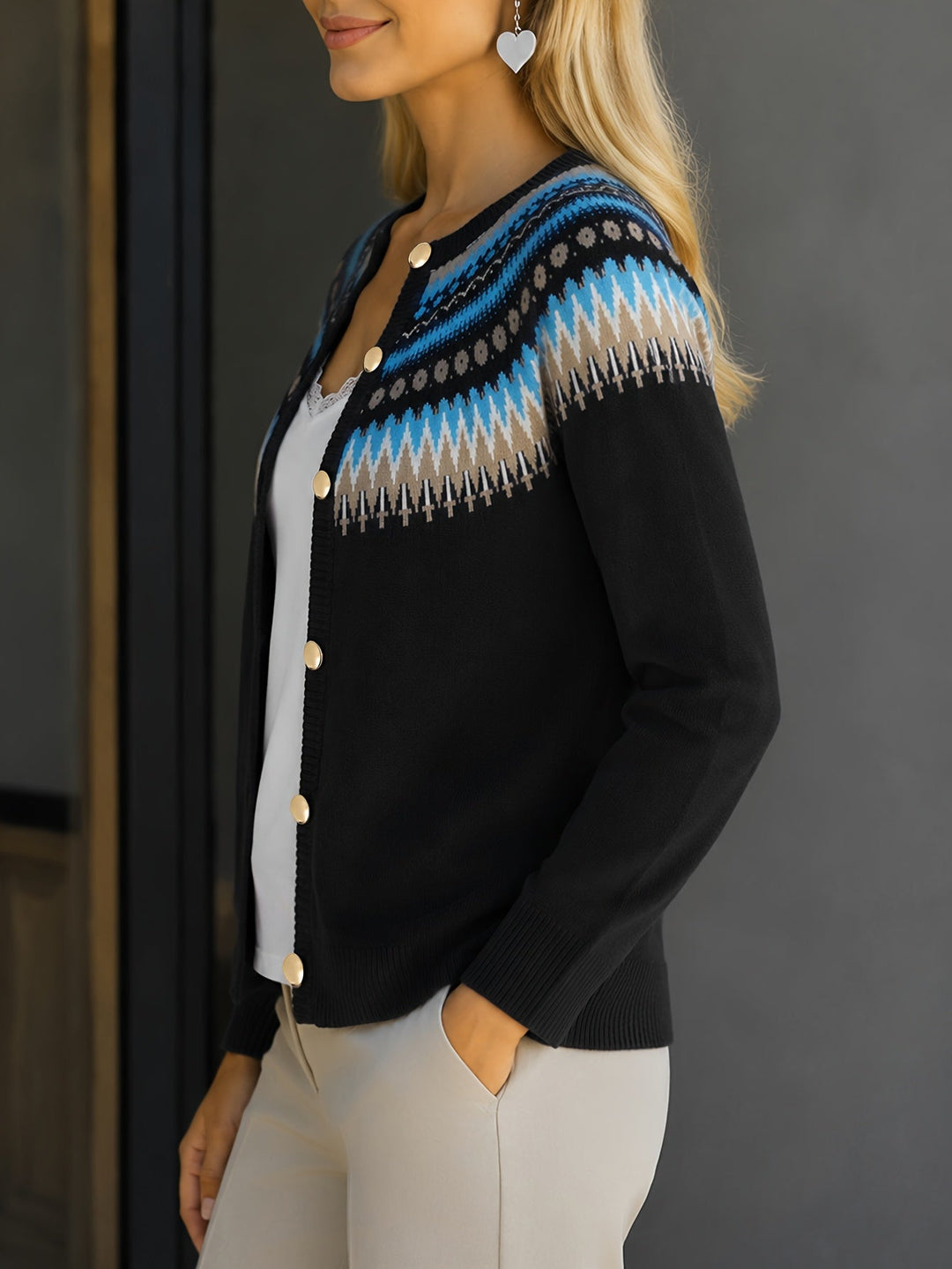 Gloria | Effortless Button-Front Fair Isle Cardigan Womens
