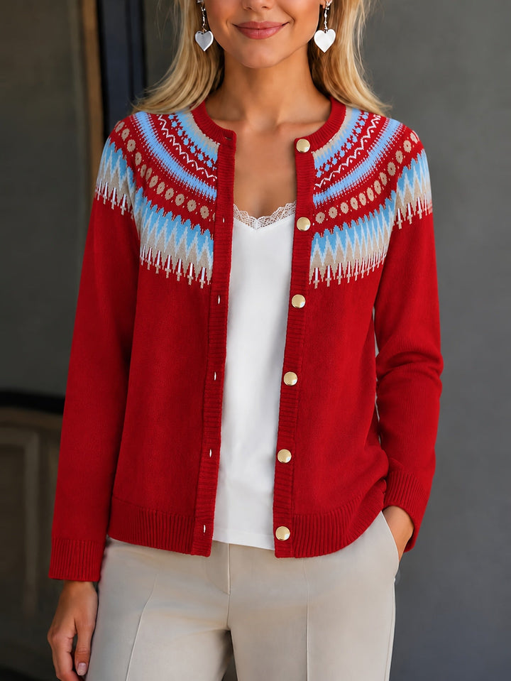 Gloria | Effortless Button-Front Fair Isle Cardigan Womens