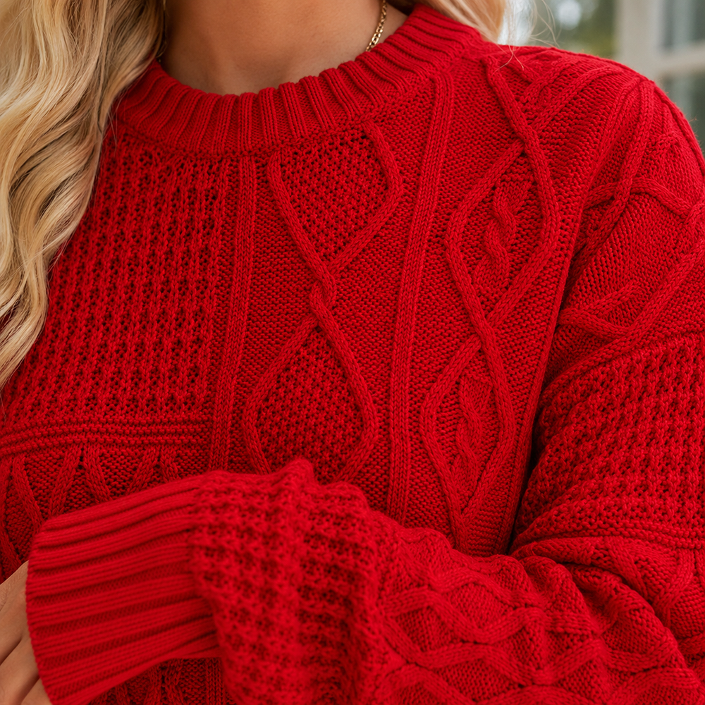 Gloria | Relaxed Crewneck Chunky Cable Knit Sweater