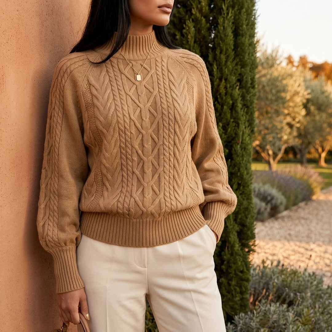 Grace | Balloon Sleeve Mock Neck Chunky Cable Knit Sweater