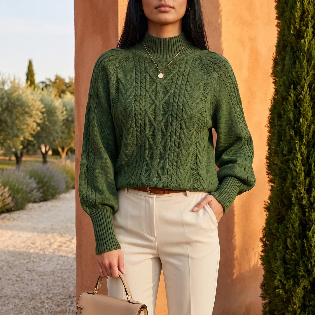 Grace | Balloon Sleeve Mock Neck Chunky Cable Knit Sweater